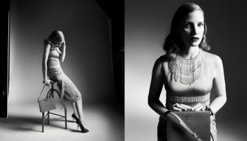 Podzimní kampaň Prada s Jessicou Chastain v černobílé