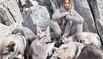 Sasha Pivovarova v zimním lookbooku Mango