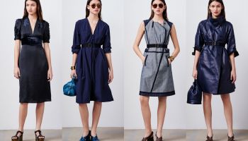Striktní styl v tmavě modré uvádí Tomas Maier v Pre-fall 2017
