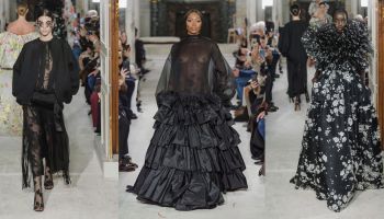 Rozkvetlá kolekce Valentino s Naomi Campbell dohnala k slzám megastar Celine Dion