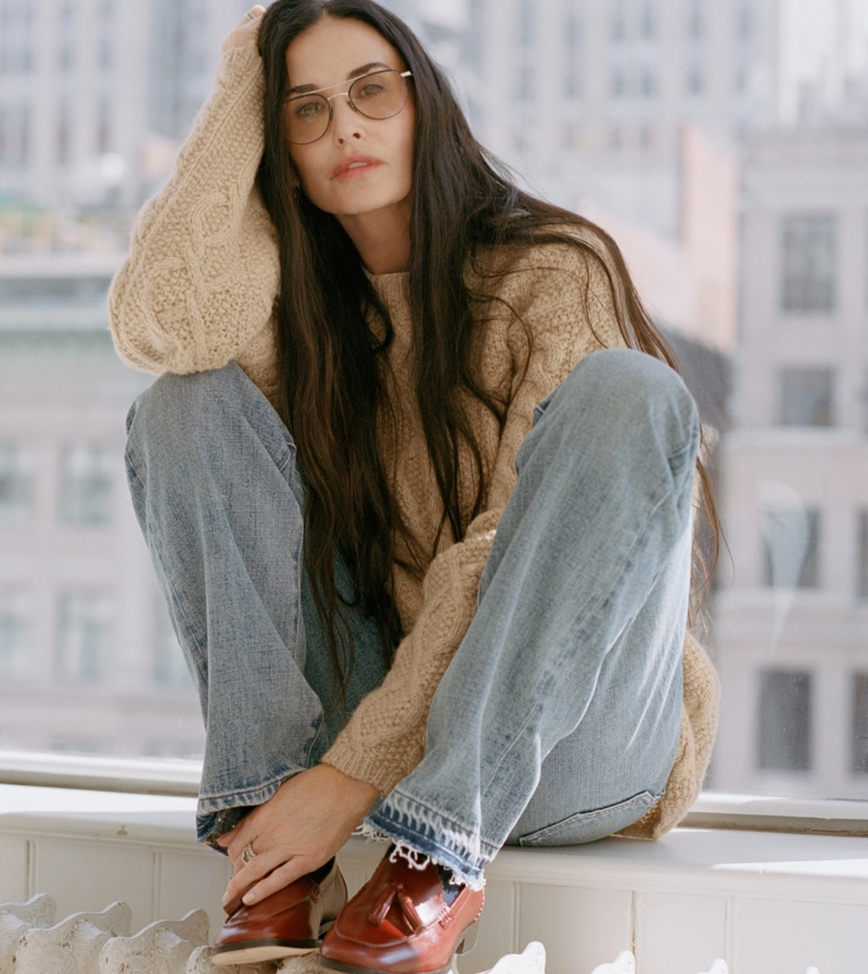 Demi Moore v podzimní kampani J.Crew / foto Max Farago / se svolním J. Crew