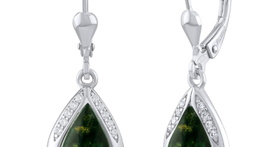 Stříbrné visací náušnice s přírodním mechovým Achátem