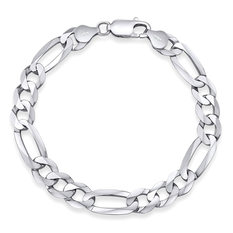 Stříbrný masivní náramek Figaro 9 mm - rhodiovaný