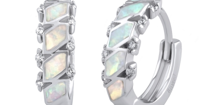 Stříbrné náušnice kruhy Any 14 mm s bílým syntetickým opálem