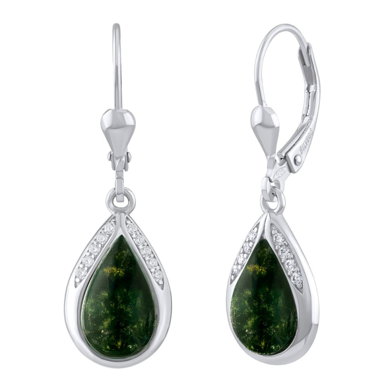 Stříbrné visací náušnice s přírodním mechovým Achátem