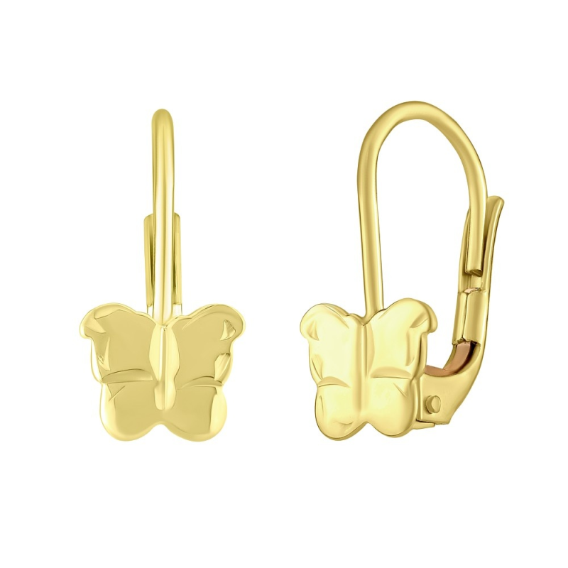 Zlaté náušnice motýlci s decentním rytím