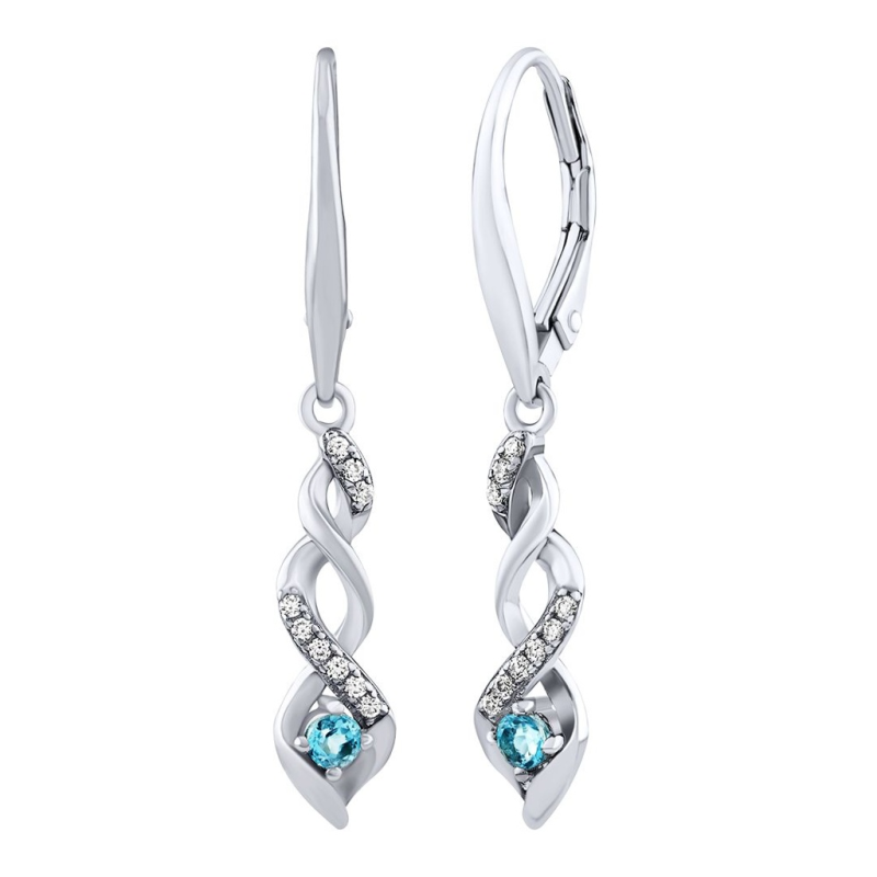 Stříbrné visací náušnice Arlena dekorované pravým modrým topazem