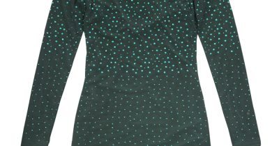 Zelené večerní šaty s dlouhým rukávem a kamínky, obchod Guess