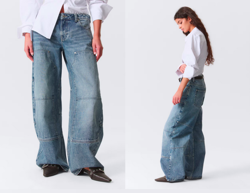 Nízké volné pracovní džíny s širokými nohavicemi MONKI 1 499 Kč / foto: H&M